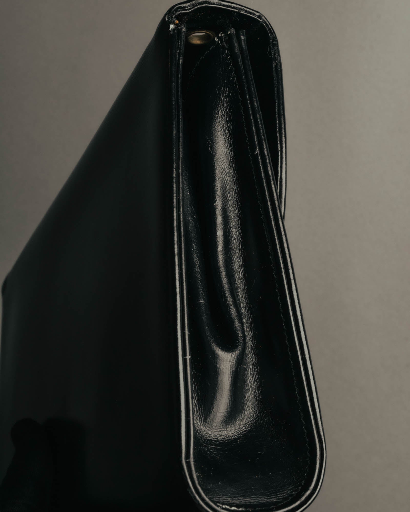 "Christian Dior" 70's-80's Glossy black flap shoulder bag