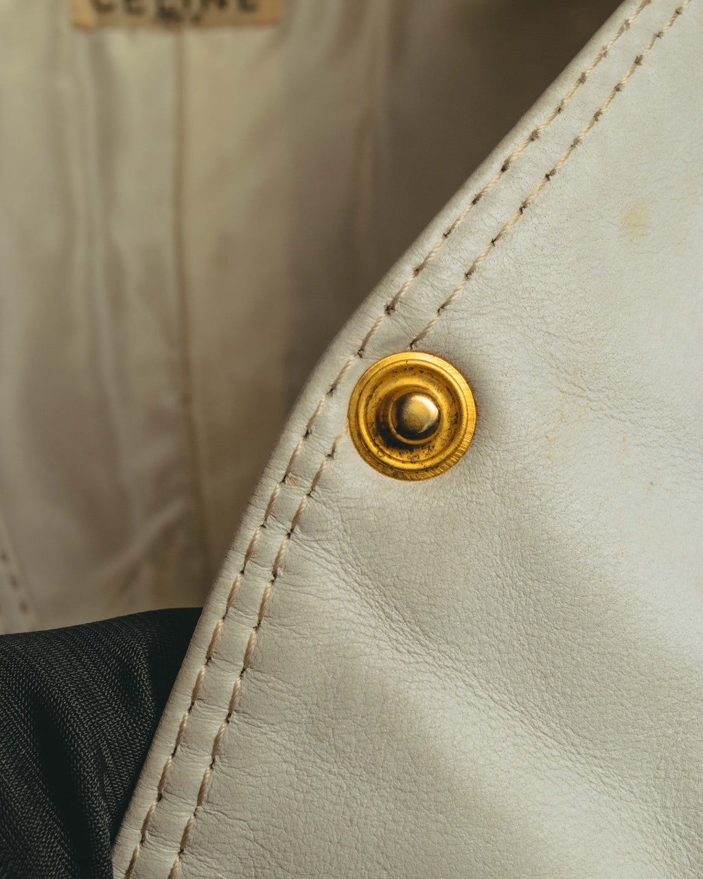 "CELINE" 70's Ivory leather vest