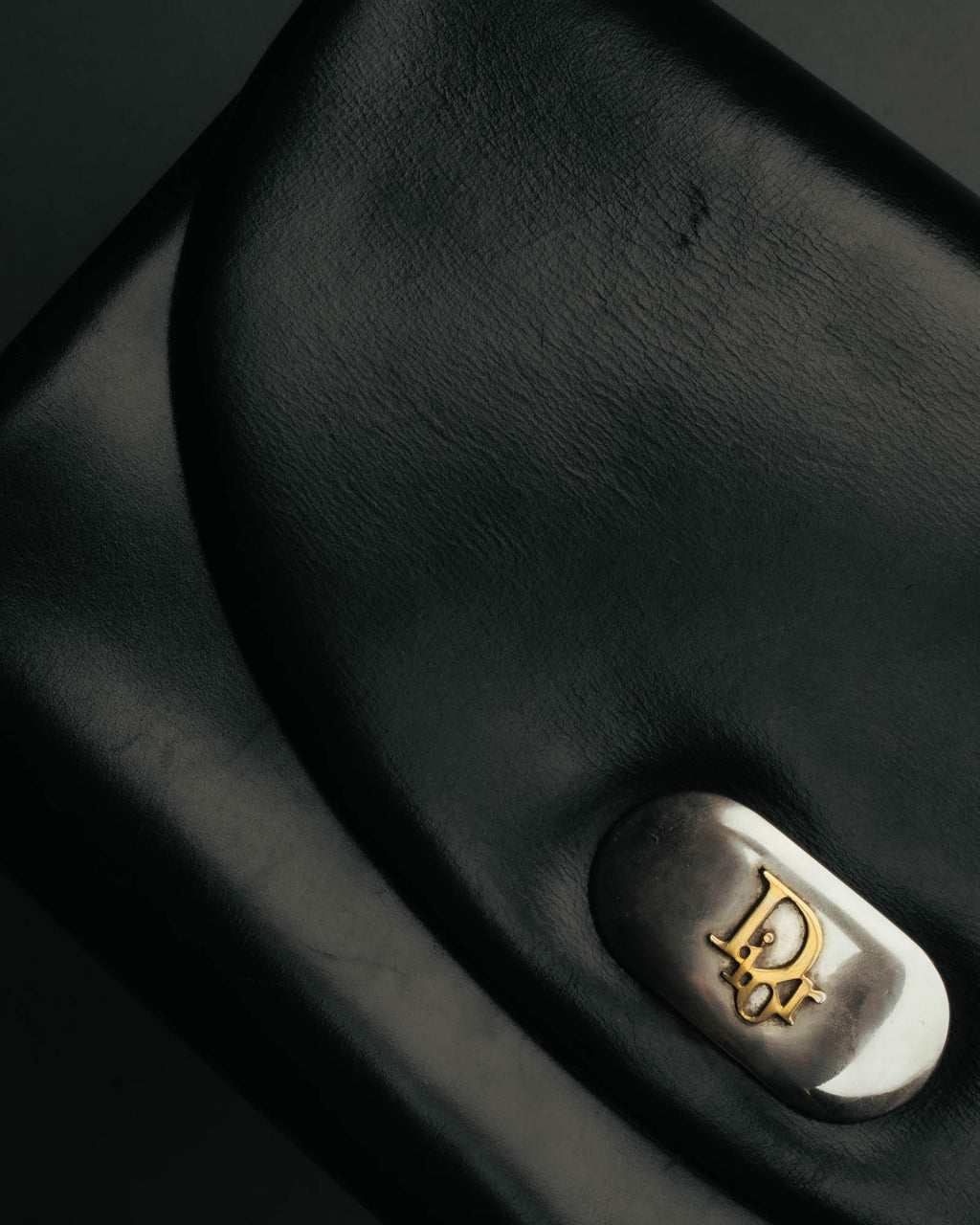 "Christian Dior" 70's-80's Glossy black flap shoulder bag