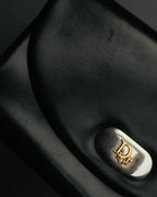 "Christian Dior" 70's-80's Glossy black flap shoulder bag