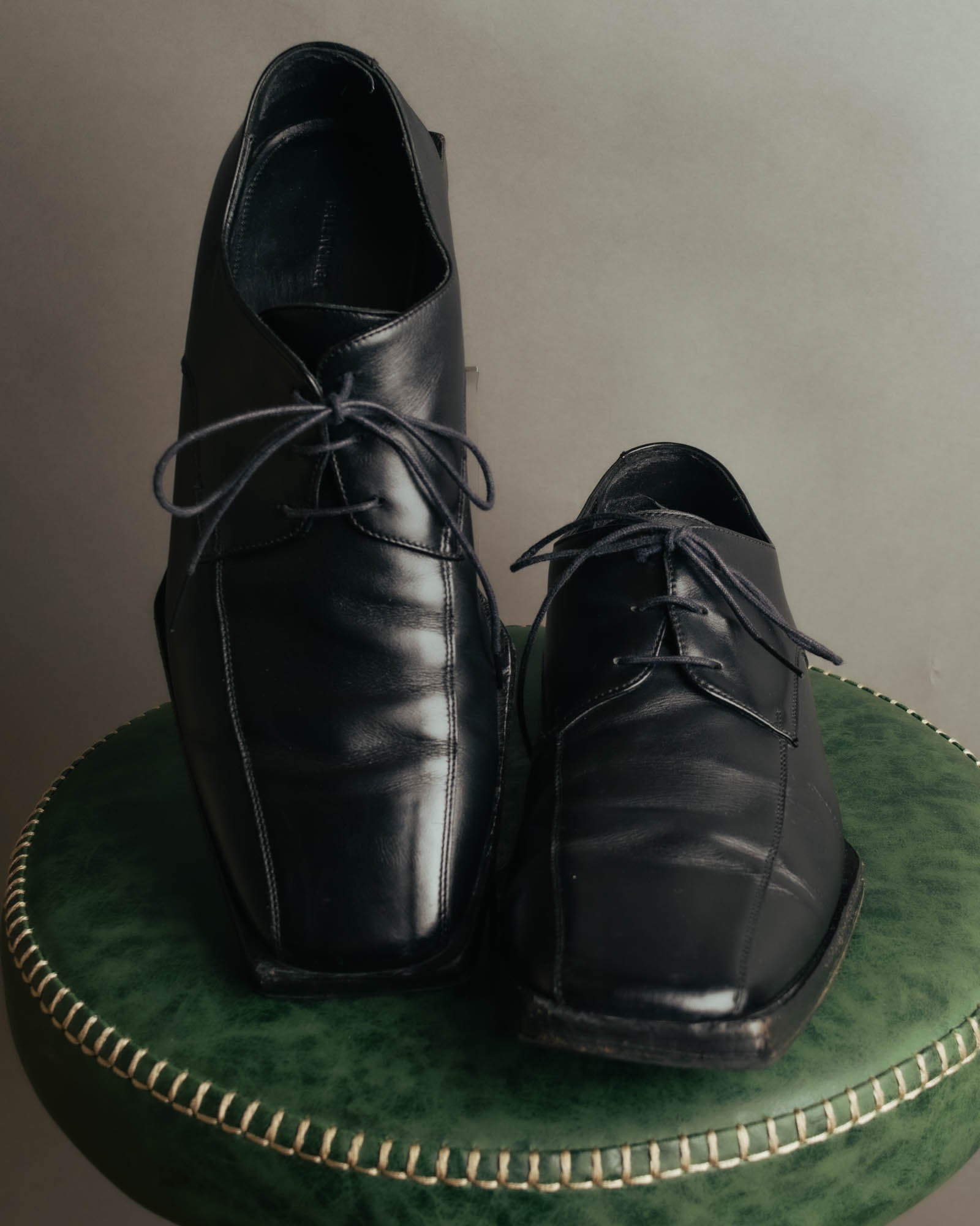 "BALENCIAGA" Sleek square toe leather derby shoes
