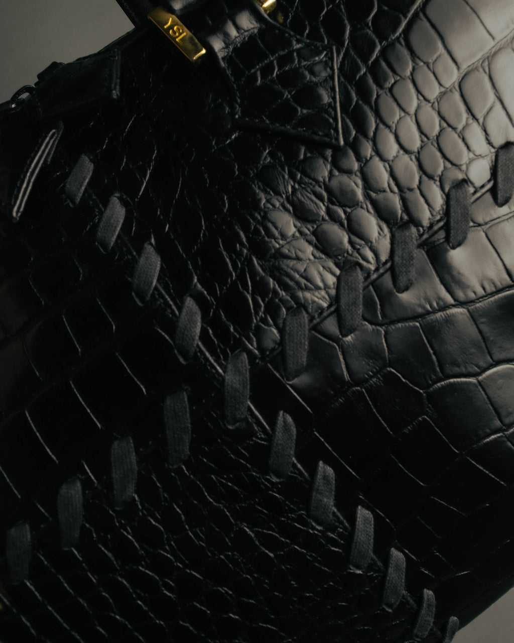 "Yves Saint Laurent" 90's-00's Glossy croc embossed bowler bag