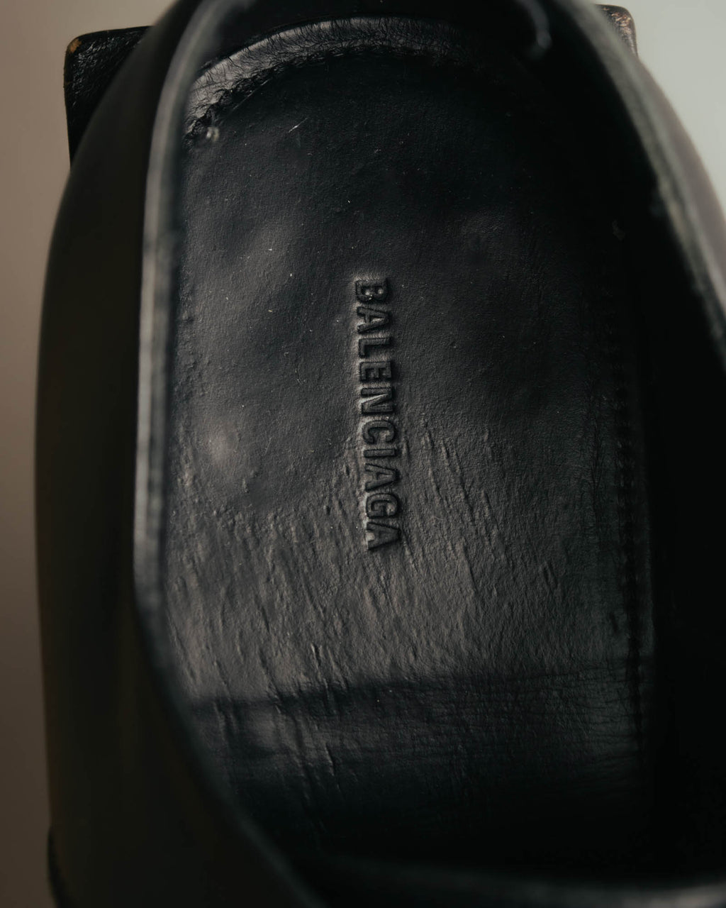 "BALENCIAGA" Sleek square toe leather derby shoes