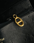 "Christian Dior" 70's-80's Glossy black flap shoulder bag