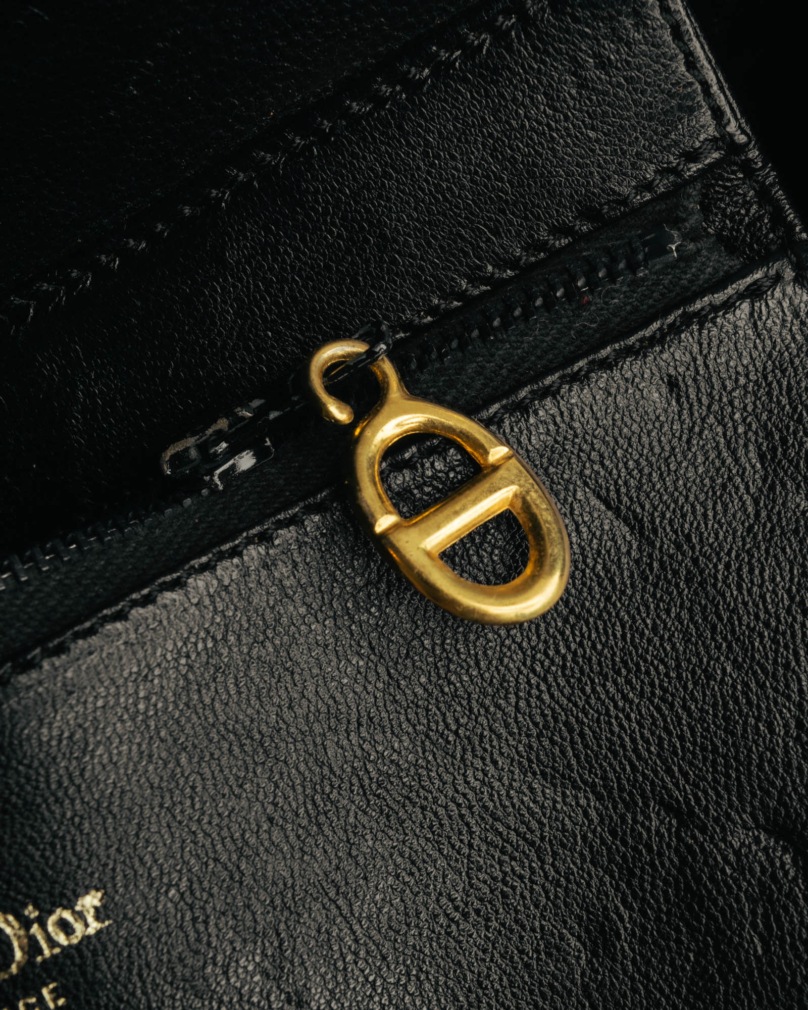 "Christian Dior" 70's-80's Glossy black flap shoulder bag