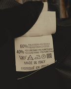 ポリエステル60％・ポリウレタン40％の混紡表記と、イタリア製表記を確認できる品質表示タグ。旧来型のケアシンボルが併記されています。