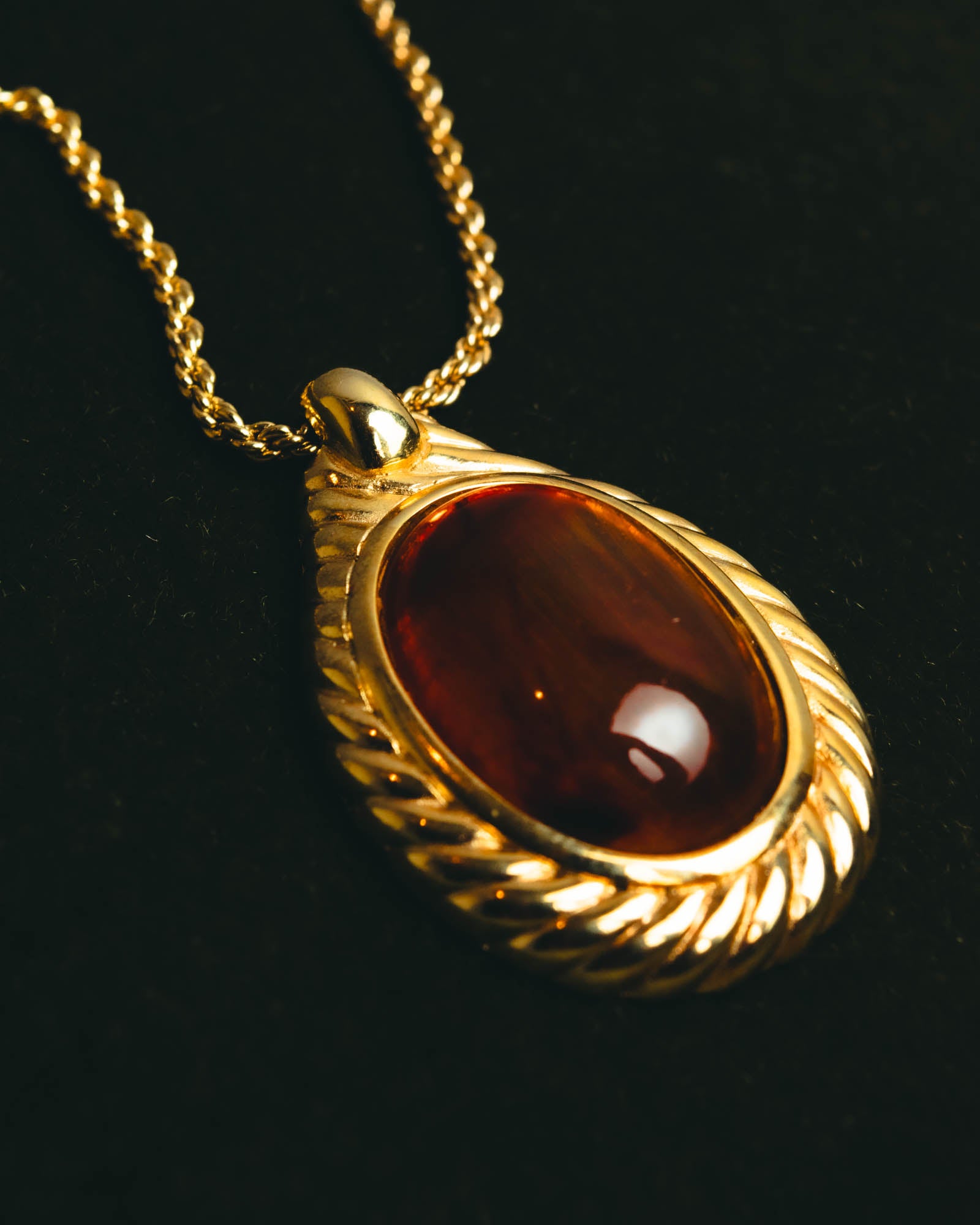 "Christian Dior" 80's-90's Amber cabochon pendant necklace
