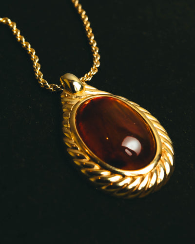 "Christian Dior" 80's-90's Amber cabochon pendant necklace