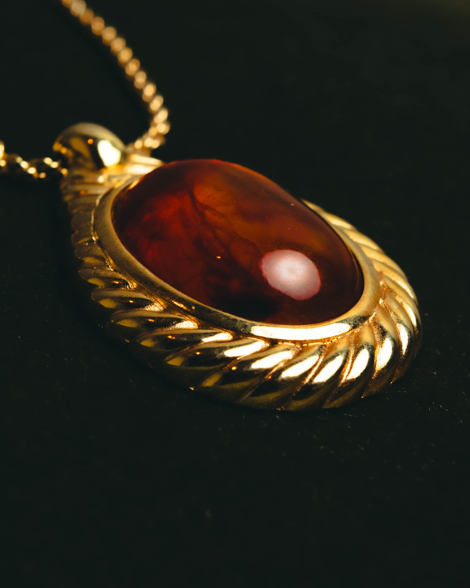 "Christian Dior" 80's-90's Amber cabochon pendant necklace