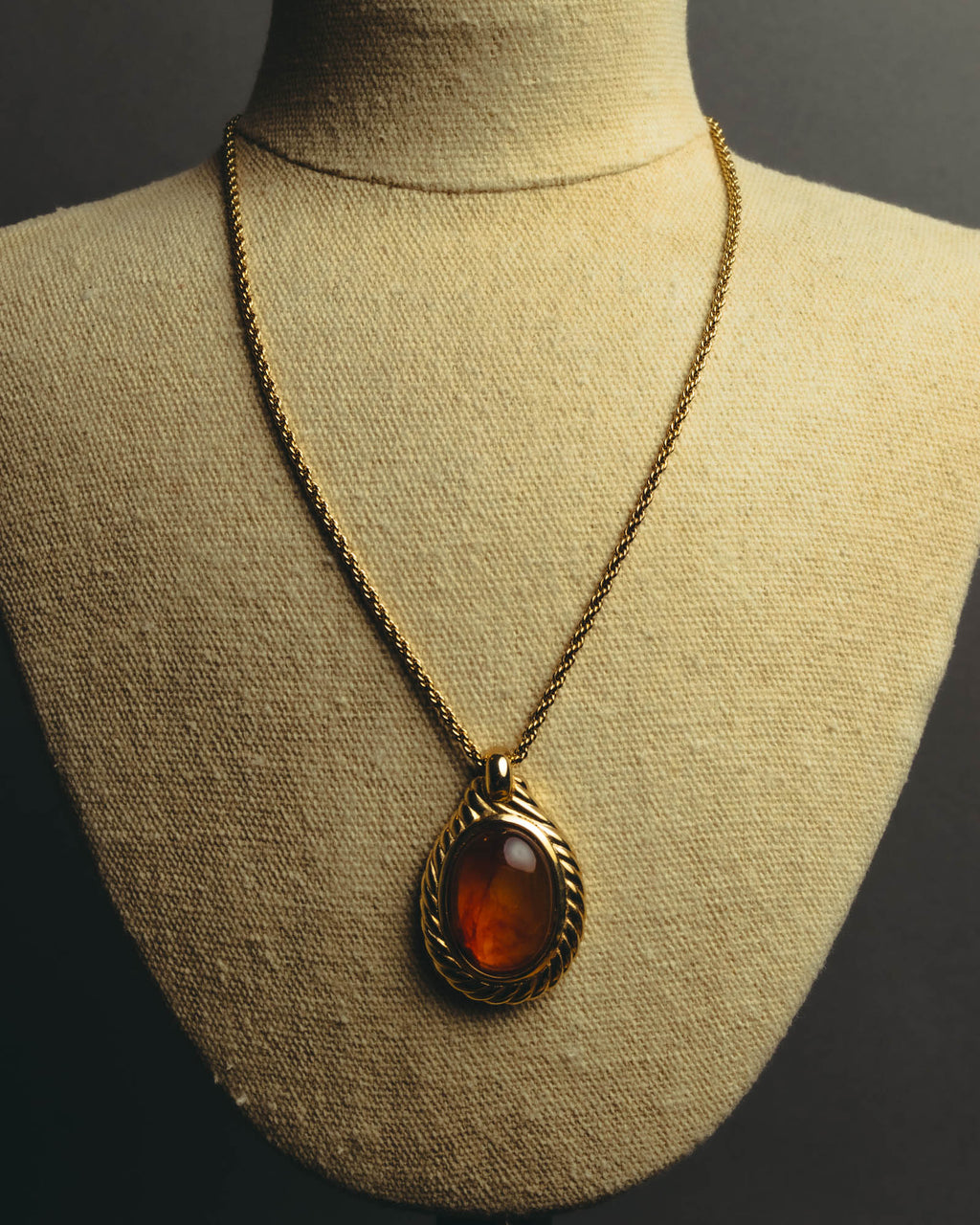 "Christian Dior" 80's-90's Amber cabochon pendant necklace