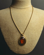 "Christian Dior" 80's-90's Amber cabochon pendant necklace