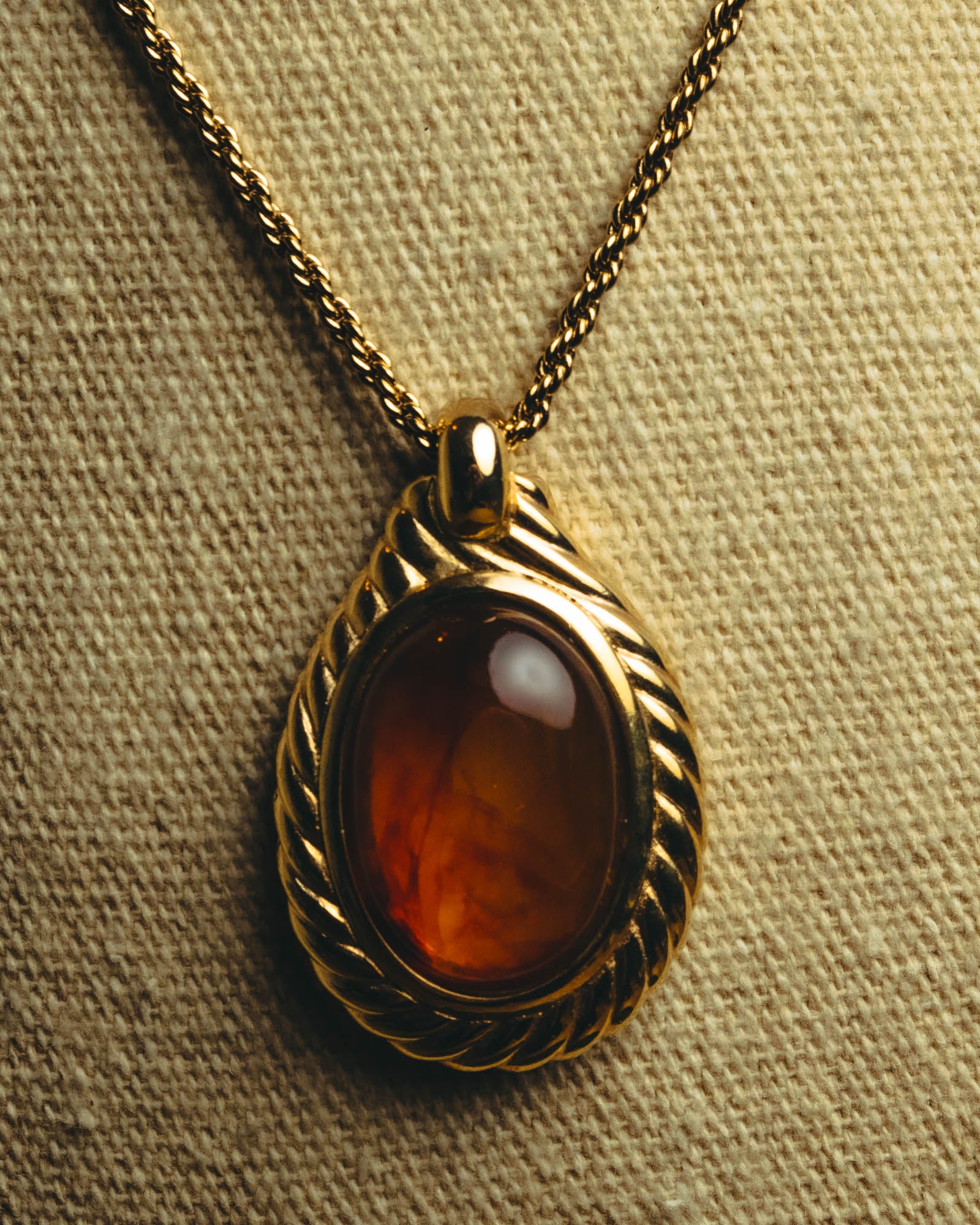 "Christian Dior" 80's-90's Amber cabochon pendant necklace