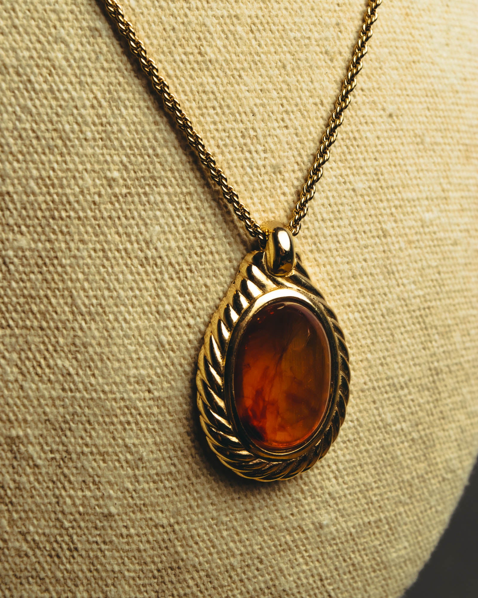 "Christian Dior" 80's-90's Amber cabochon pendant necklace