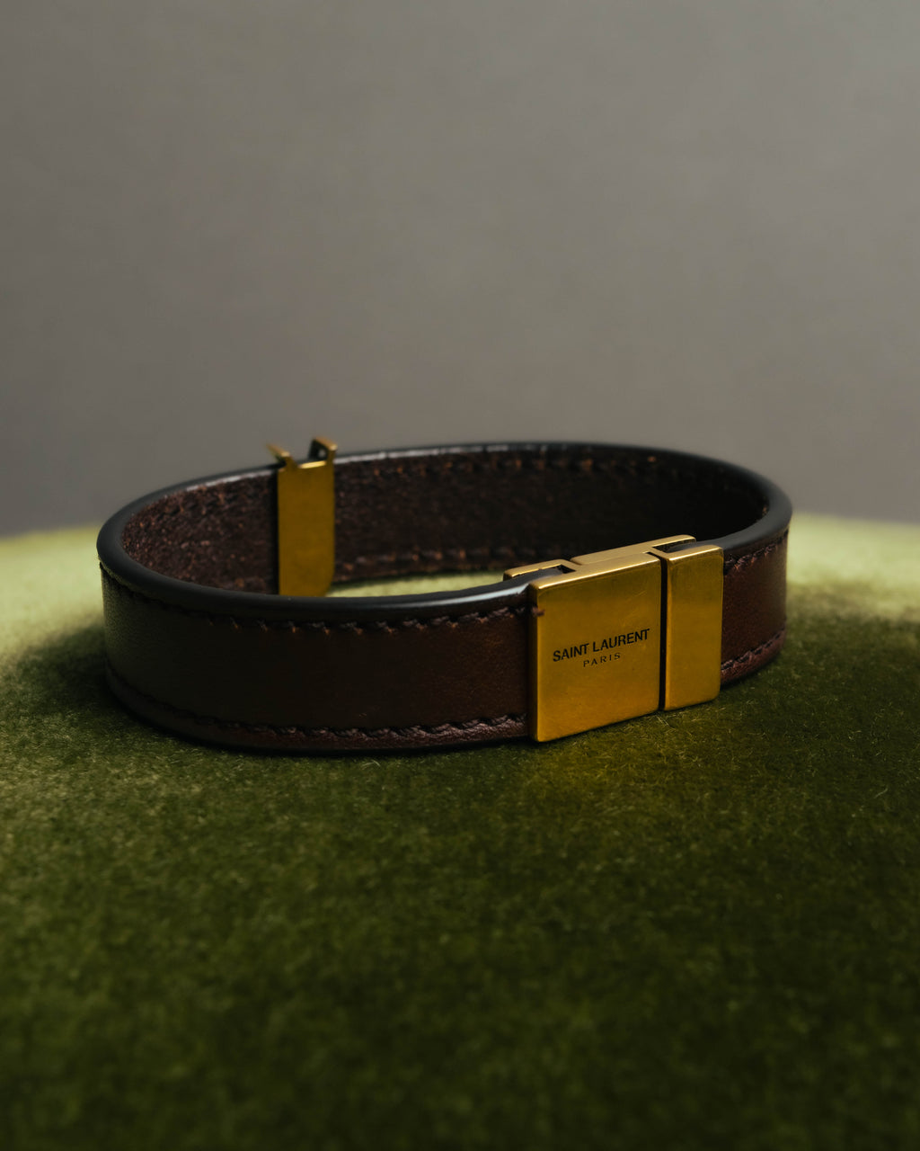 "SAINT LAURENT PARIS" Brown logo leather bracelet