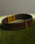 "SAINT LAURENT PARIS" Brown logo leather bracelet