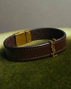 "SAINT LAURENT PARIS" Brown logo leather bracelet