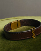 "SAINT LAURENT PARIS" Brown logo leather bracelet