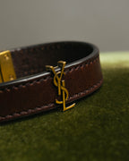 "SAINT LAURENT PARIS" Brown logo leather bracelet