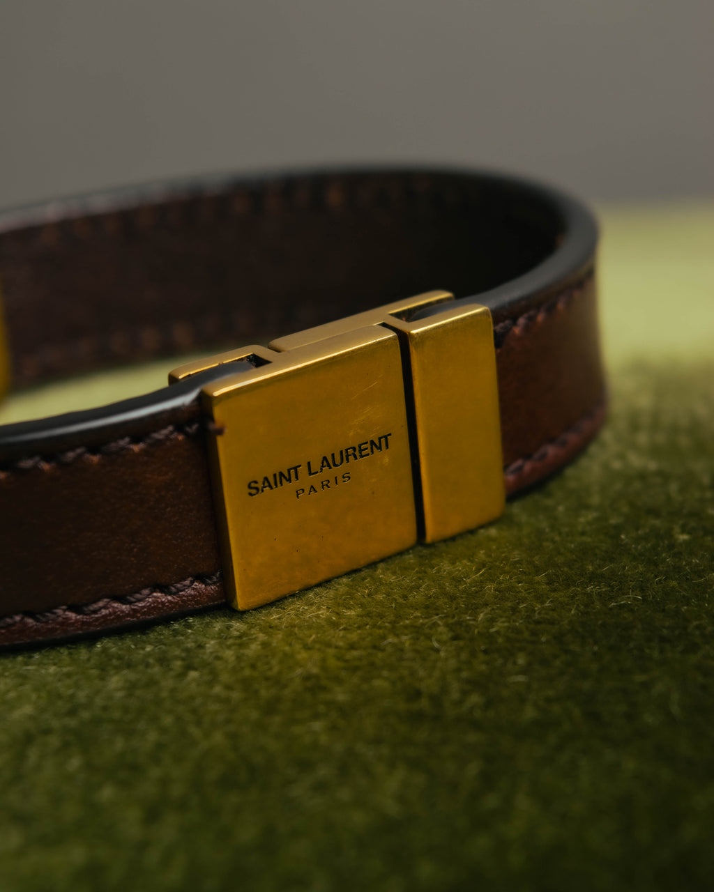 "SAINT LAURENT PARIS" Brown logo leather bracelet