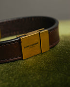 "SAINT LAURENT PARIS" Brown logo leather bracelet