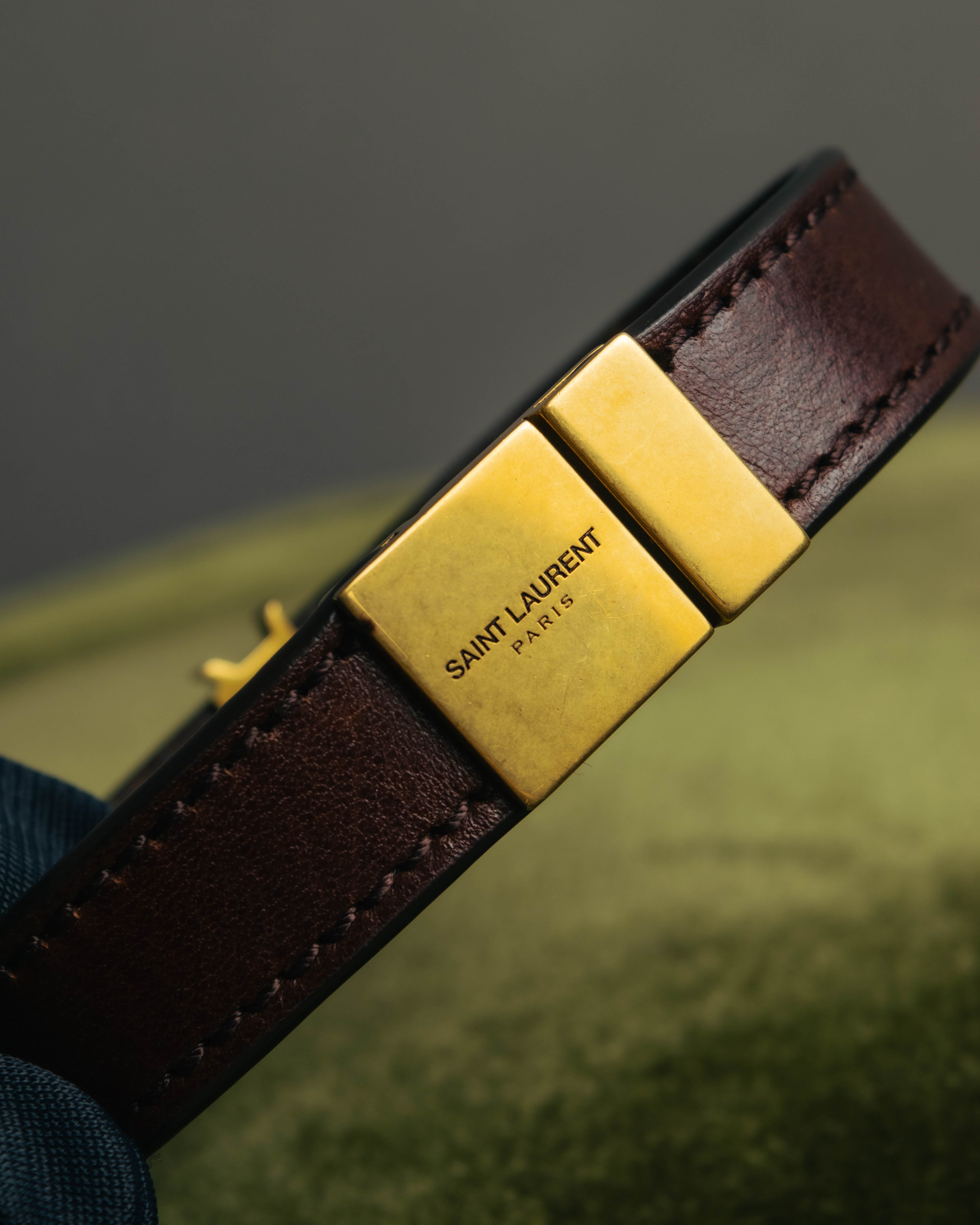 "SAINT LAURENT PARIS" Brown logo leather bracelet