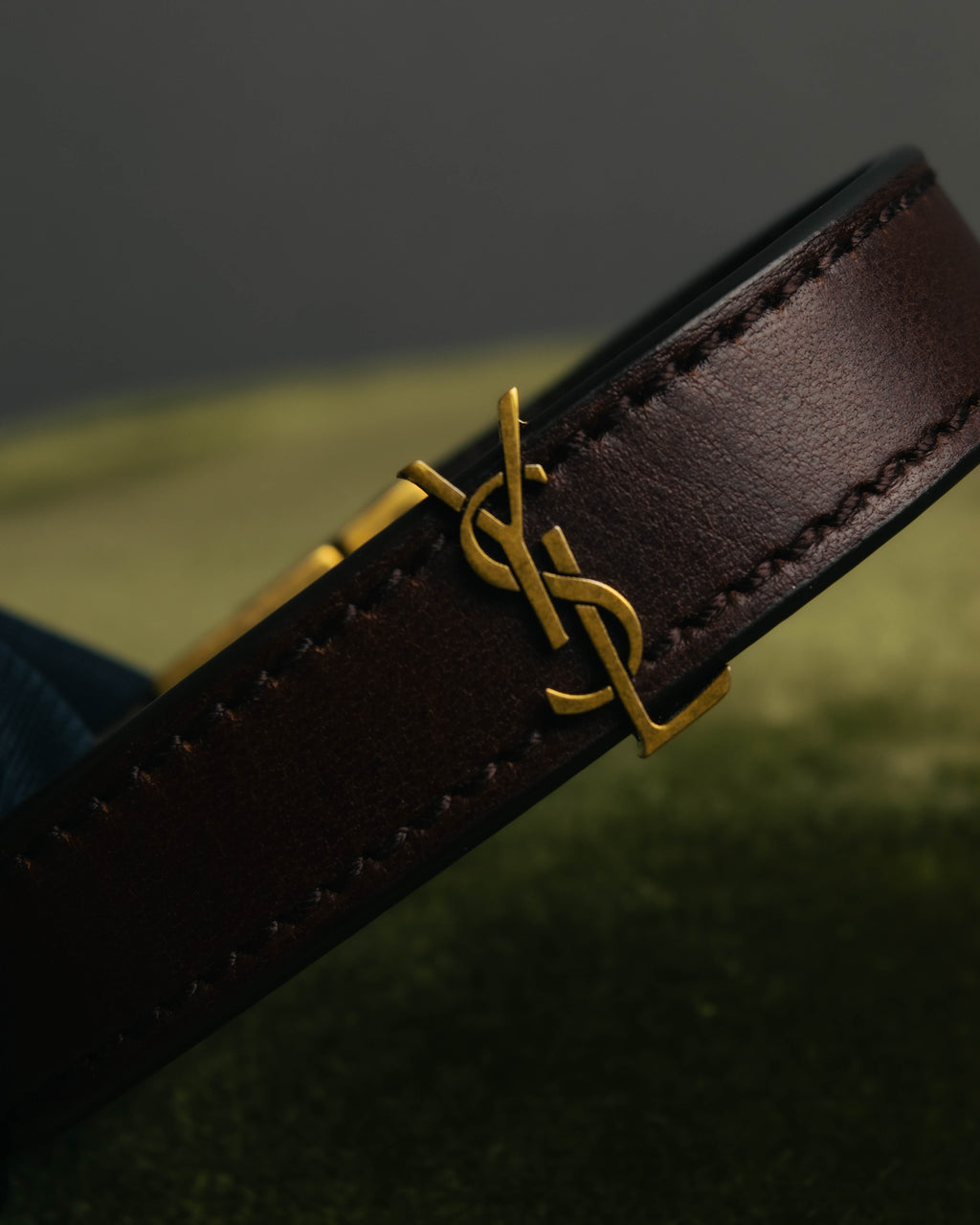 "SAINT LAURENT PARIS" Brown logo leather bracelet