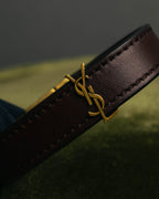 "SAINT LAURENT PARIS" Brown logo leather bracelet
