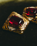 "NINA RICCI" 80's-90's Bold gold tone red stone clip on earrings