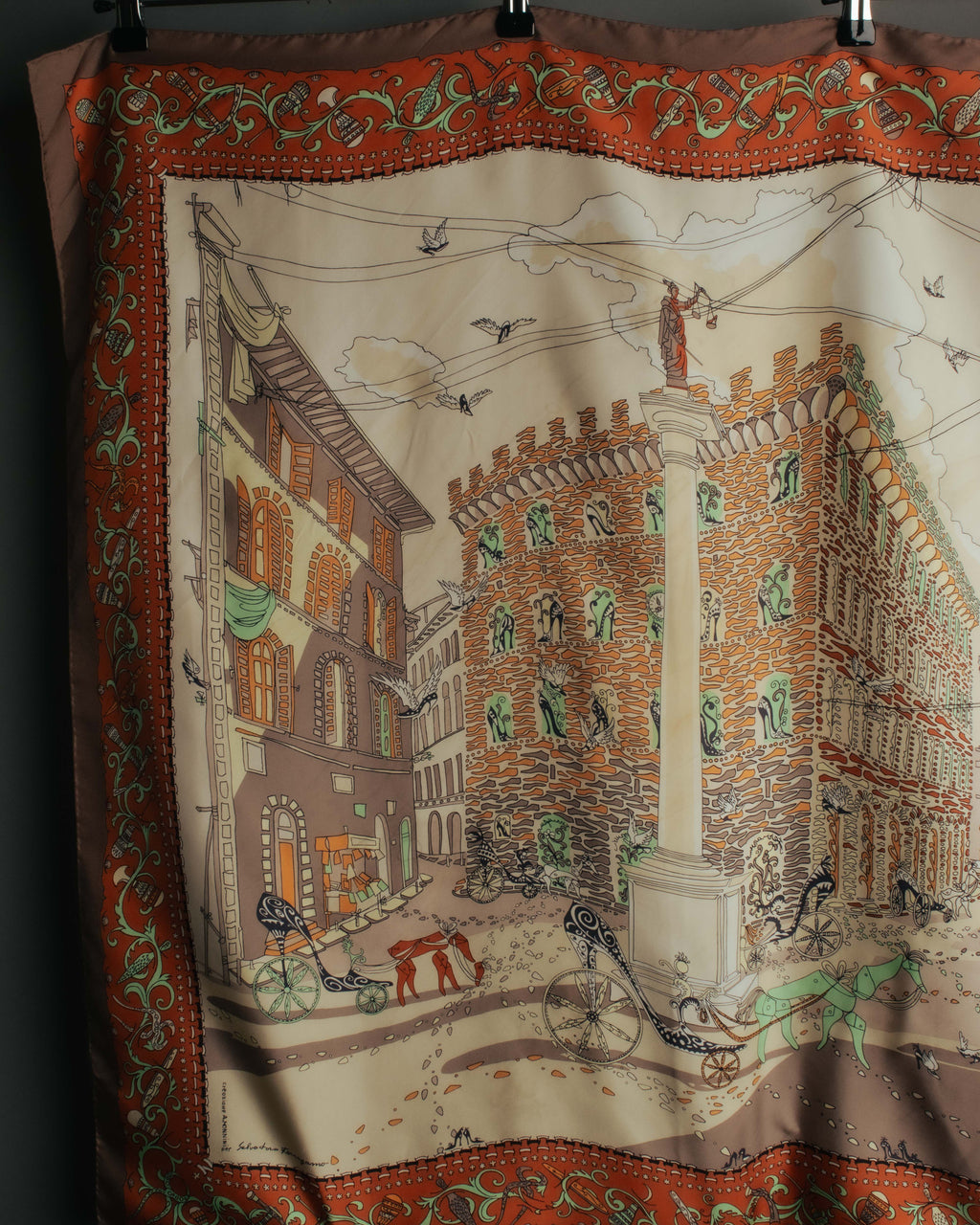 “Salvatore Ferragamo” 90’s Florence trompe l’oeil silk scarf