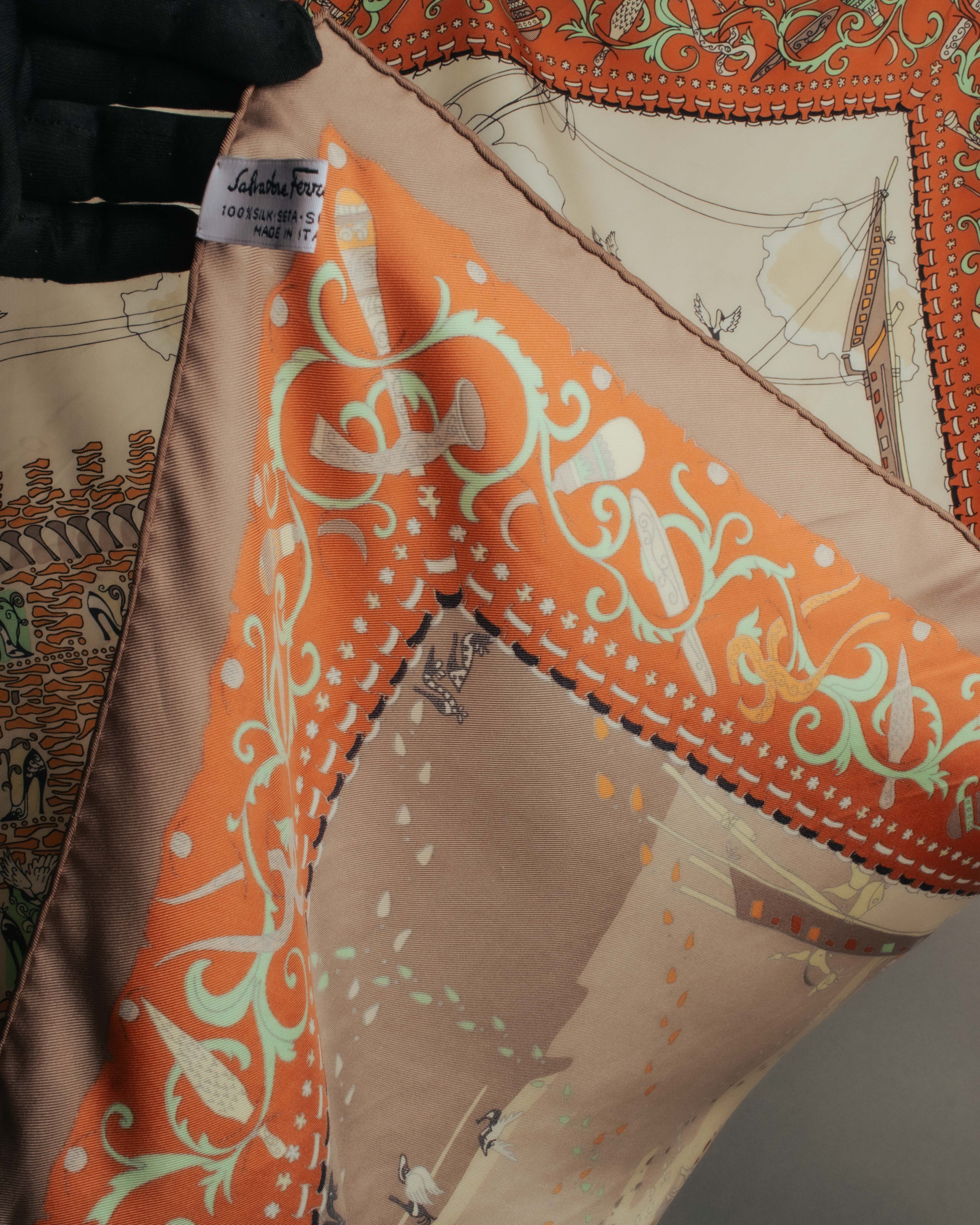 “Salvatore Ferragamo” 90’s Florence trompe l’oeil silk scarf