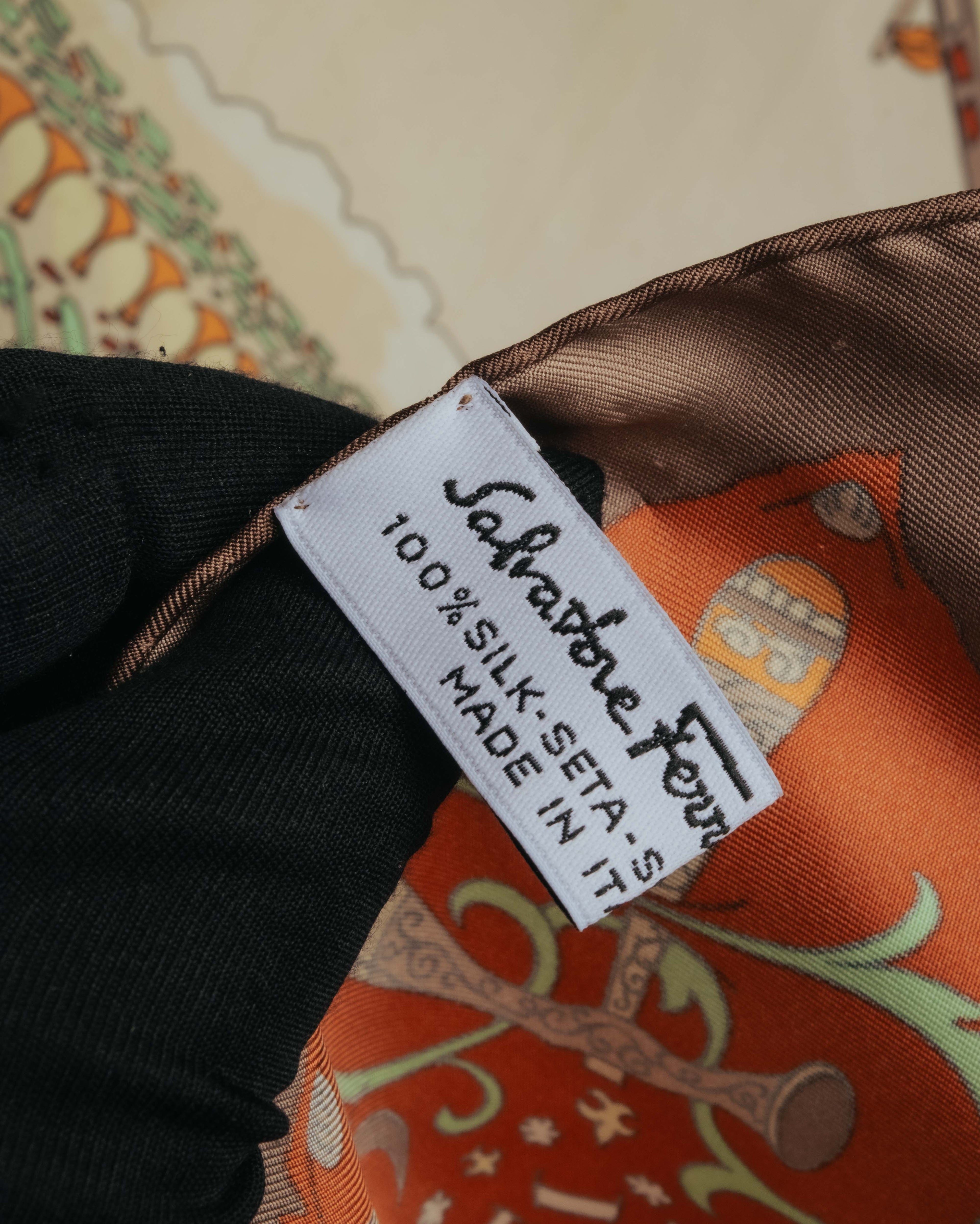 “Salvatore Ferragamo” 90’s Florence trompe l’oeil silk scarf