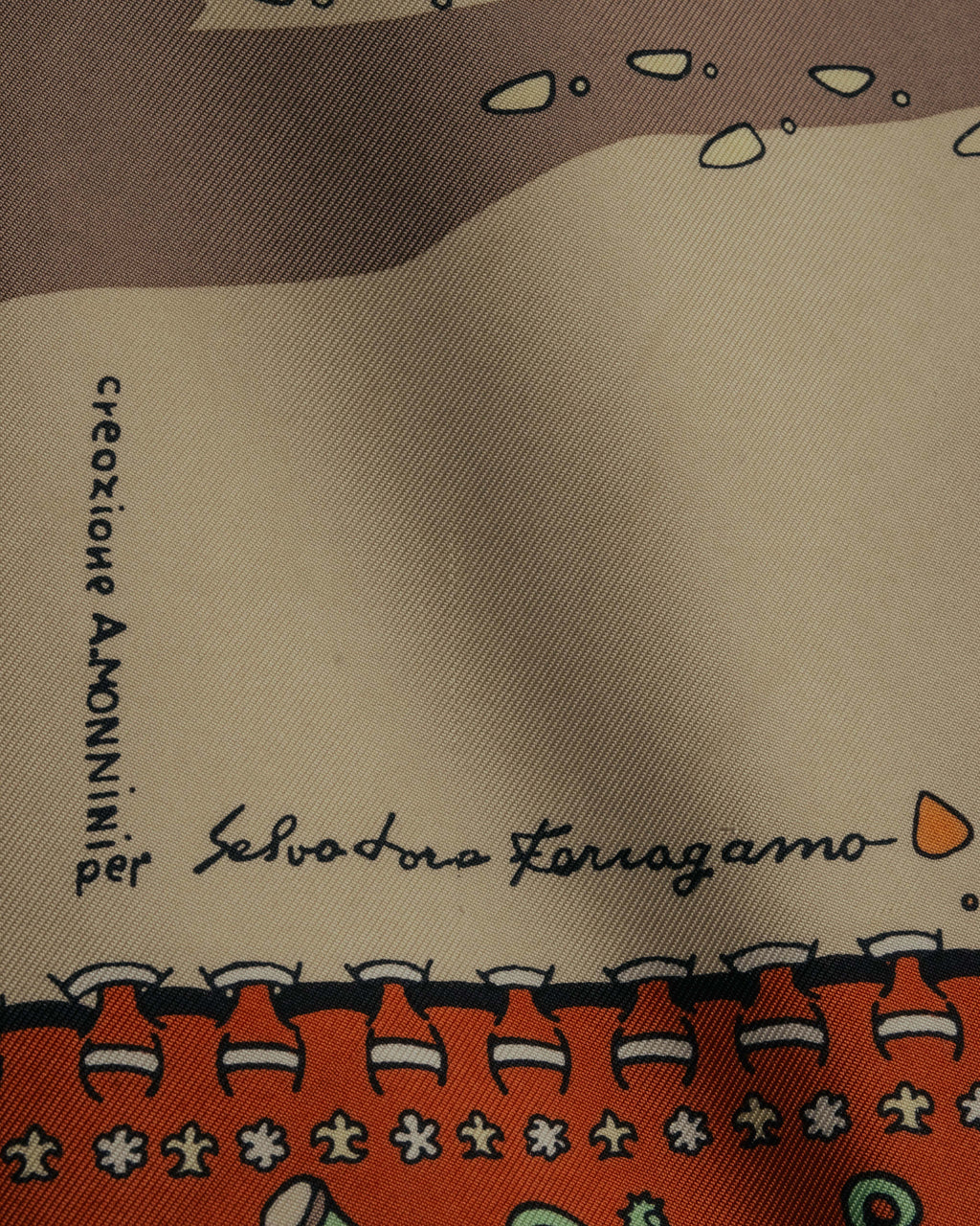 “Salvatore Ferragamo” 90’s Florence trompe l’oeil silk scarf