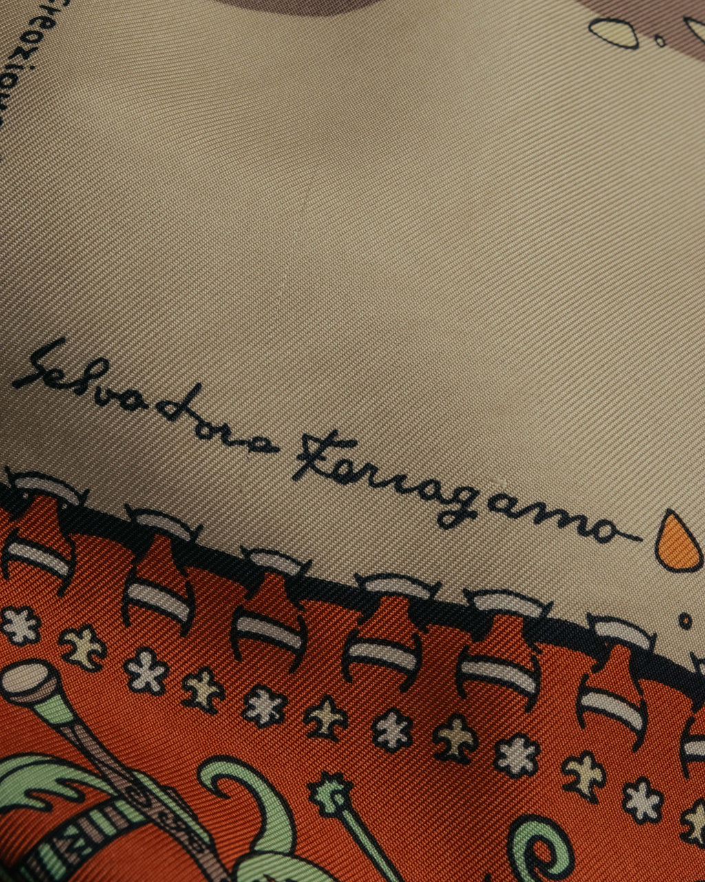 “Salvatore Ferragamo” 90’s Florence trompe l’oeil silk scarf