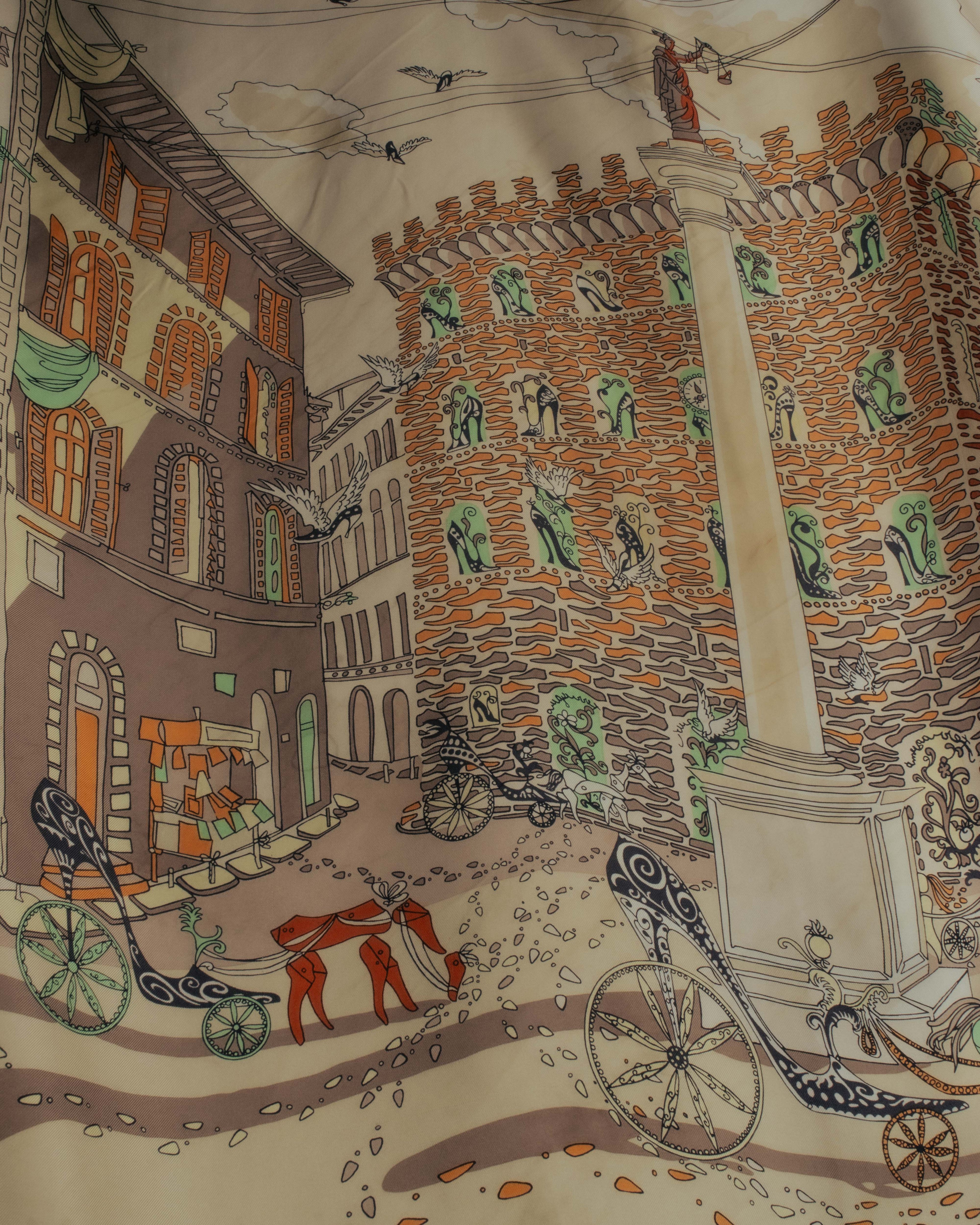 “Salvatore Ferragamo” 90’s Florence trompe l’oeil silk scarf