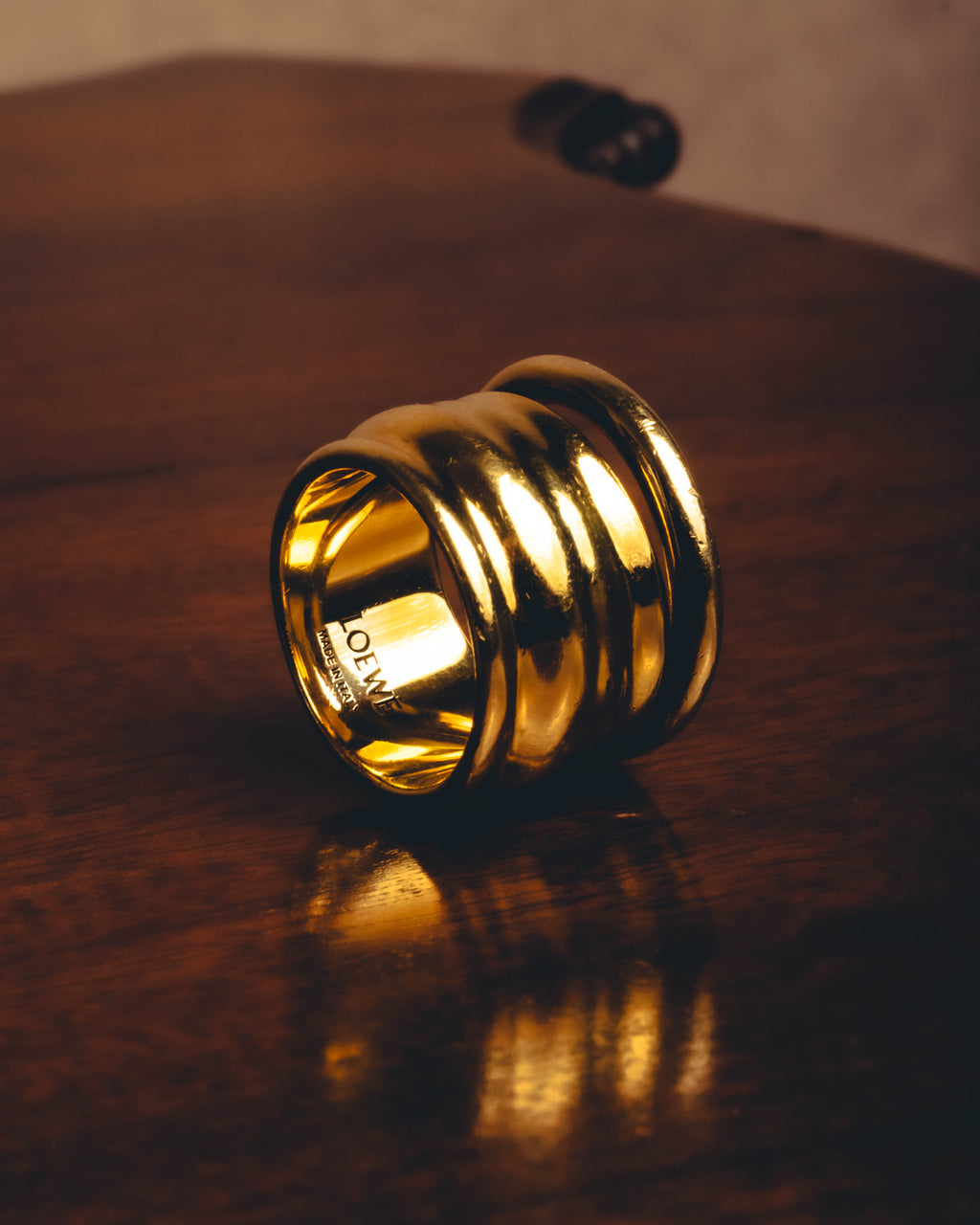 -SPECIAL- "LOEWE" 10's Sculptural gold tone ribbed ring