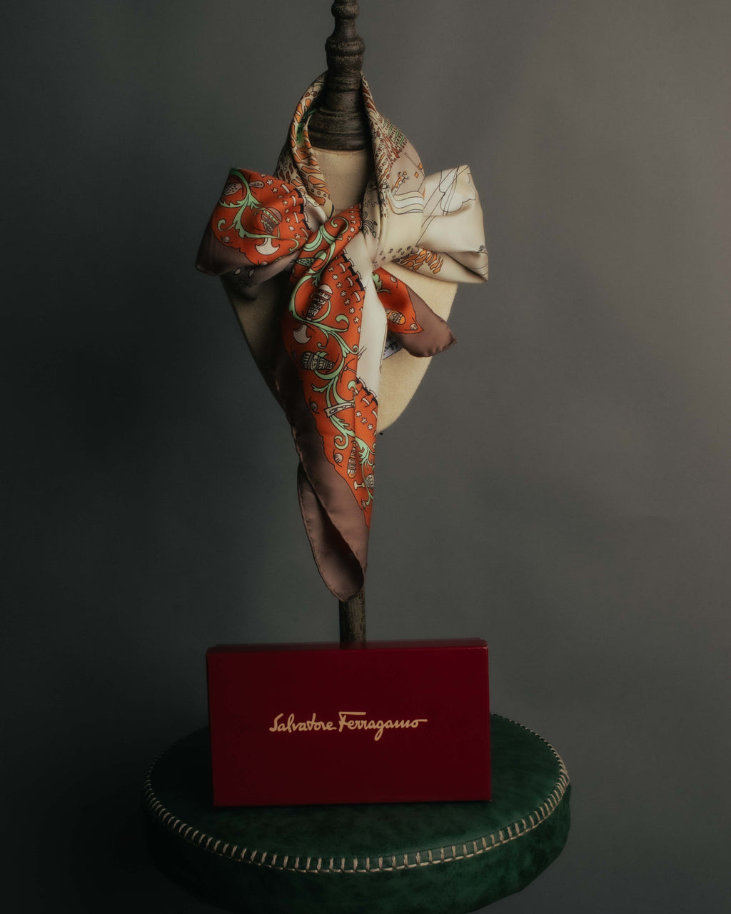 “Salvatore Ferragamo” 90’s Florence trompe l’oeil silk scarf