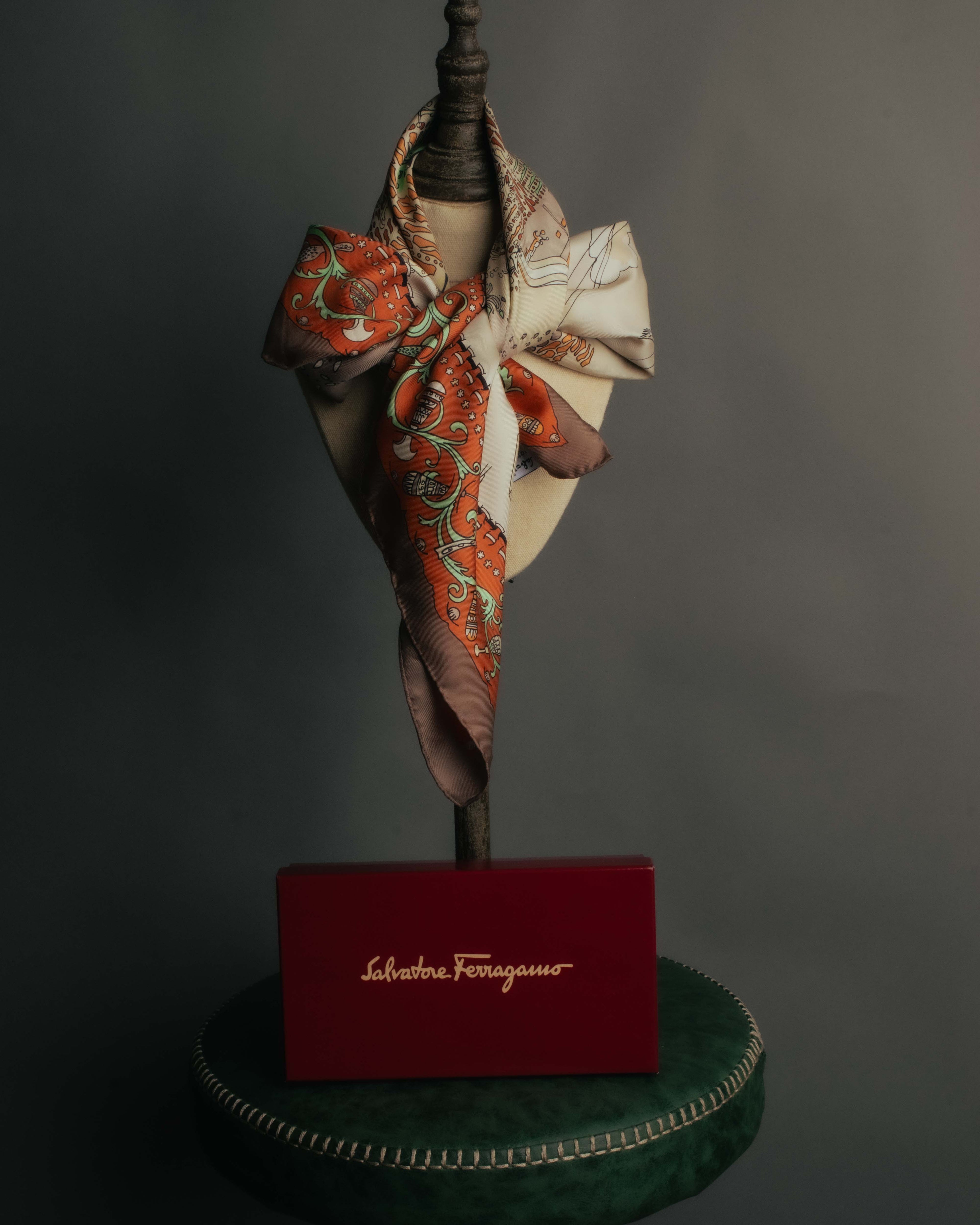 “Salvatore Ferragamo” 90’s Florence trompe l’oeil silk scarf
