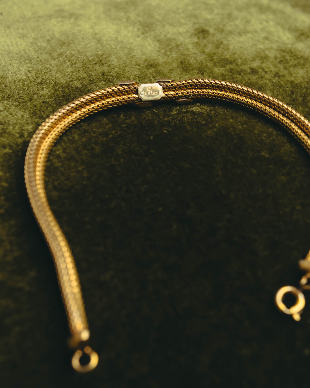 "Christian Dior" 70's Gold tone mesh chain necklace