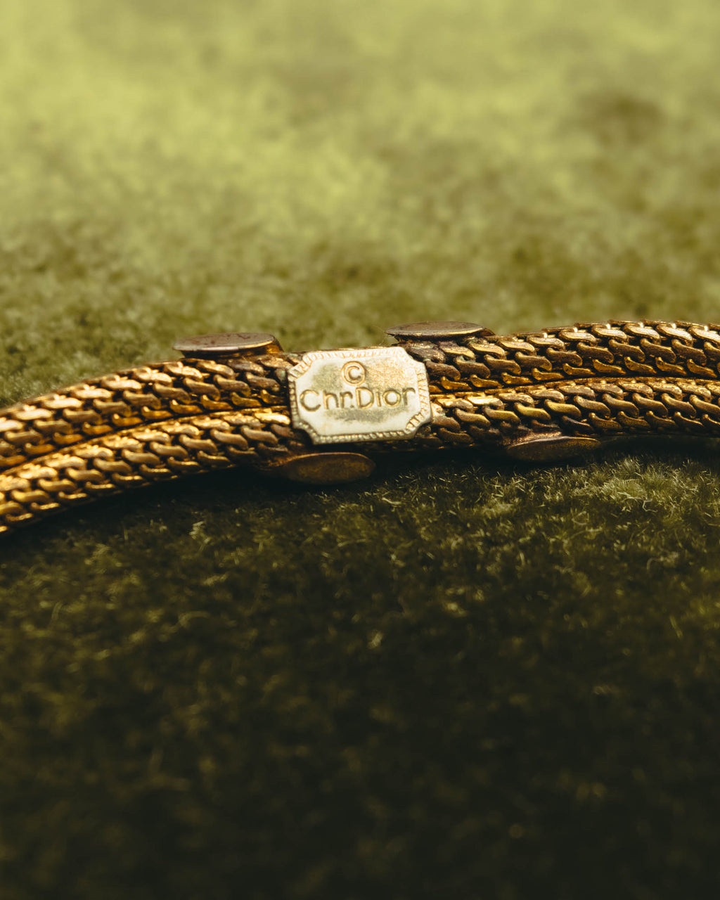 "Christian Dior" 70's Gold tone mesh chain necklace