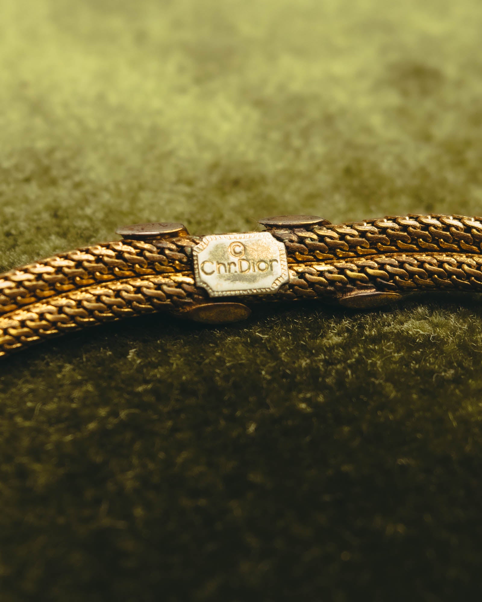 "Christian Dior" 70's Gold tone mesh chain necklace