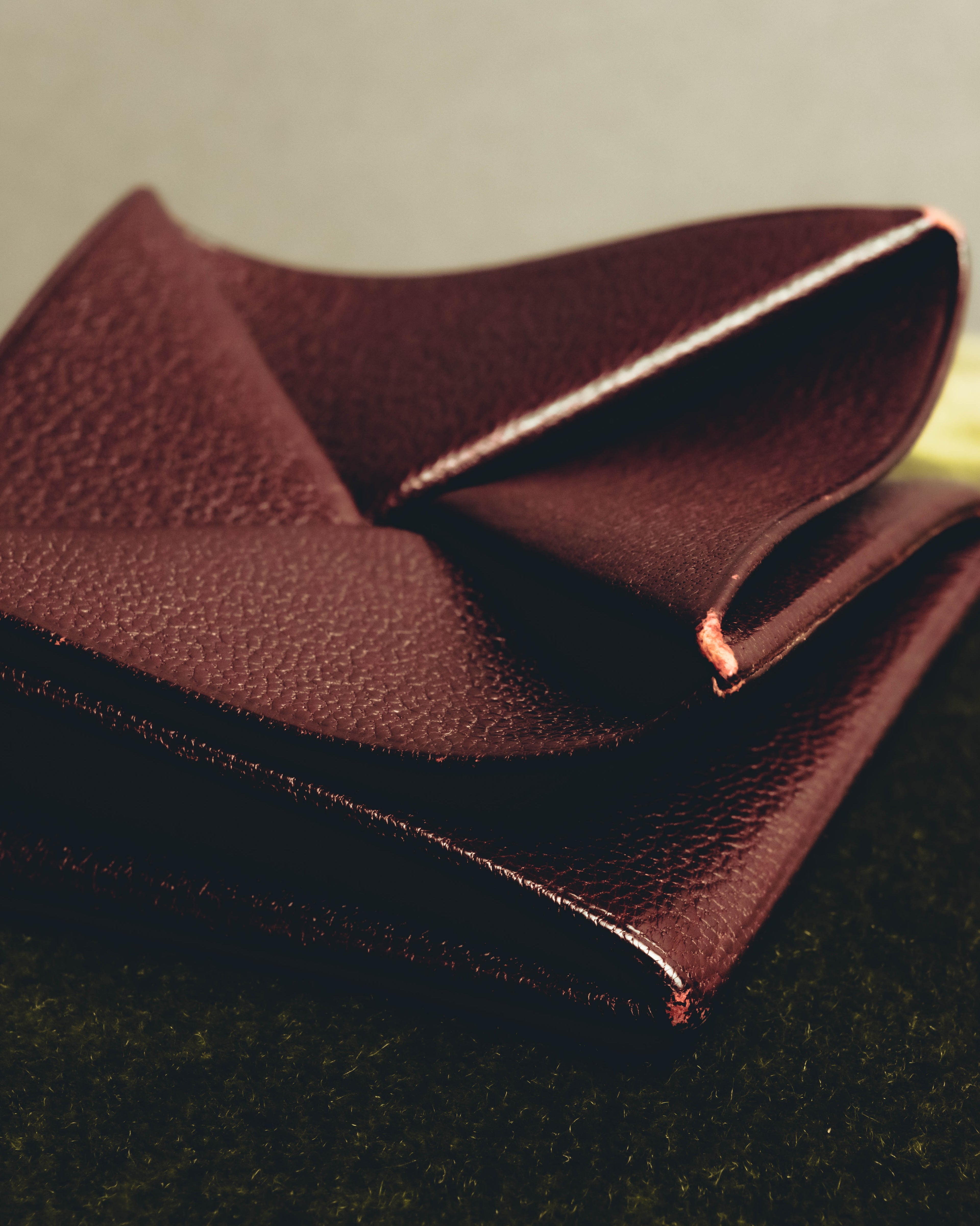 "Hermès" 00's Burgundy pebbled leather coin purse