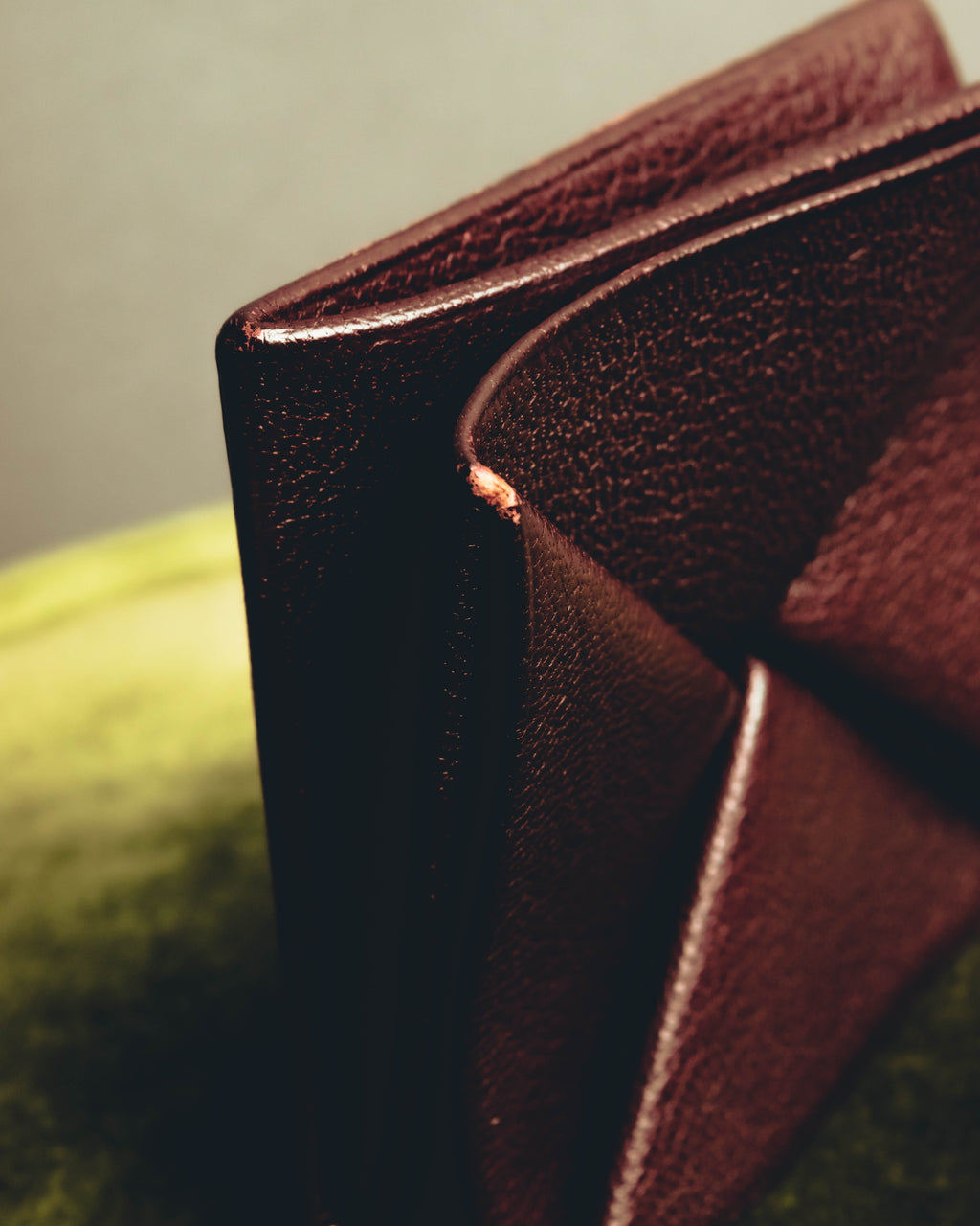 "Hermès" 00's Burgundy pebbled leather coin purse