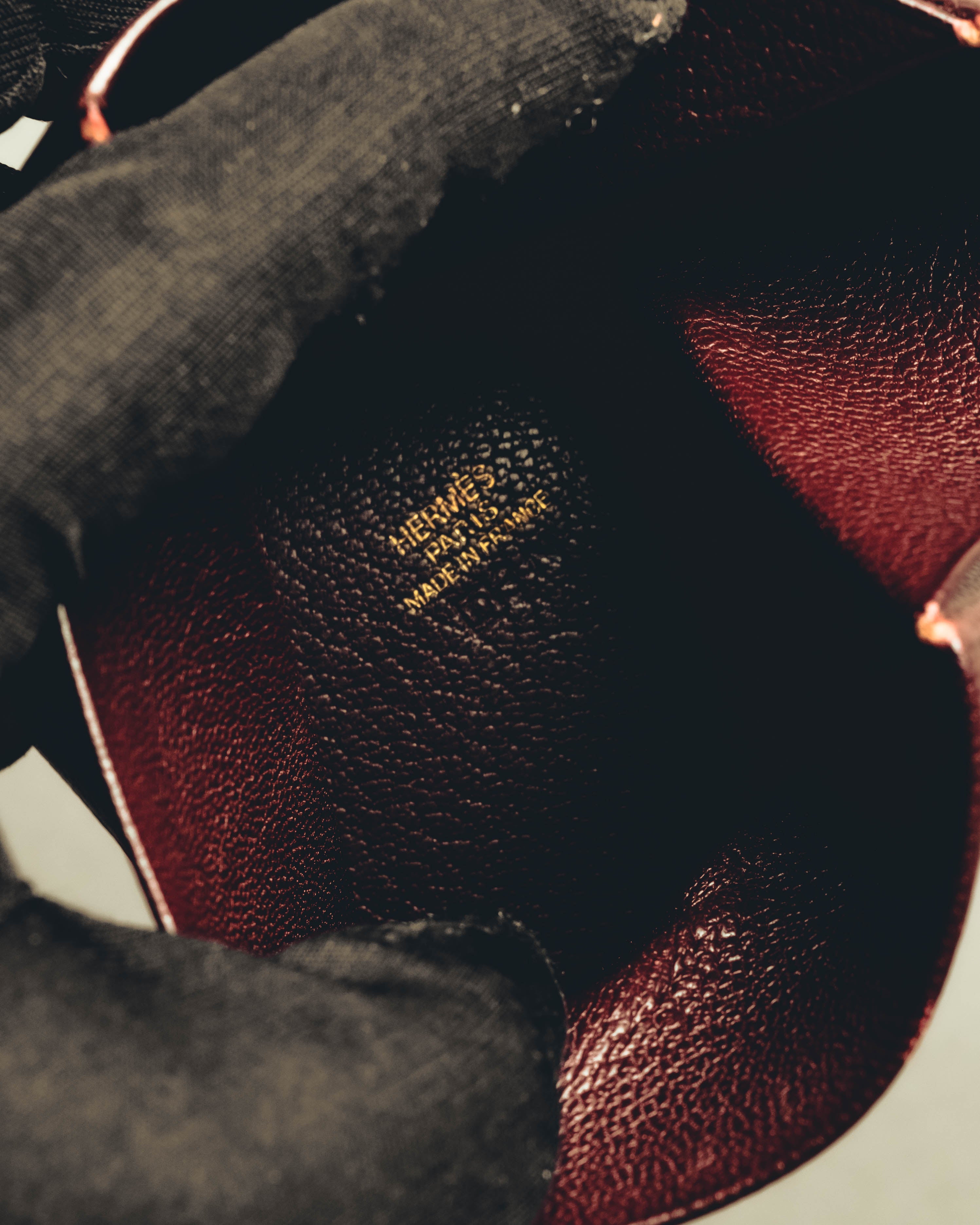 "Hermès" 00's Burgundy pebbled leather coin purse