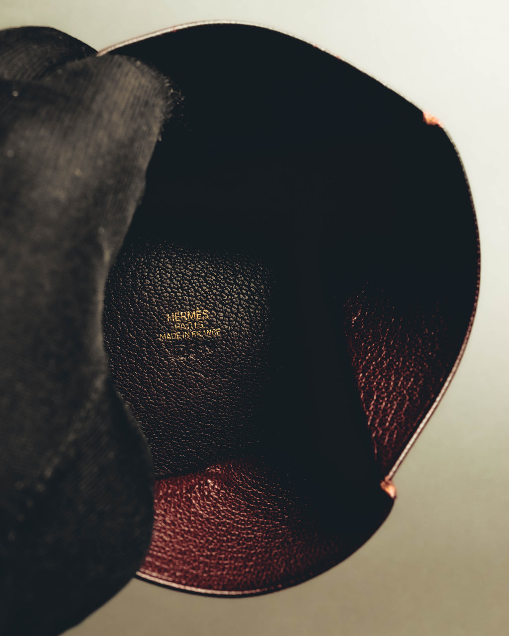 "Hermès" 00's Burgundy pebbled leather coin purse