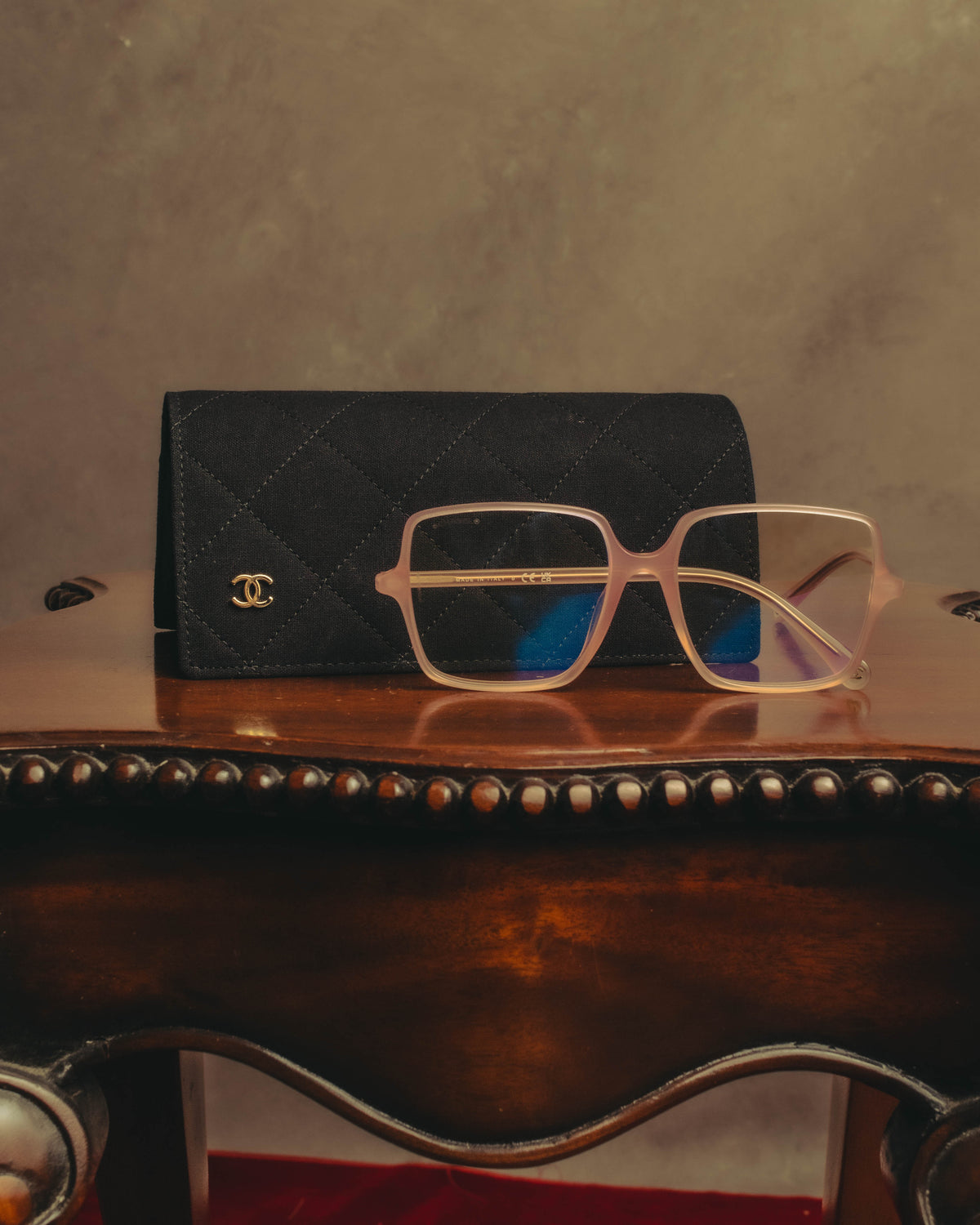 “CHANEL” 20's Translucent pink square acetate eyeglasses