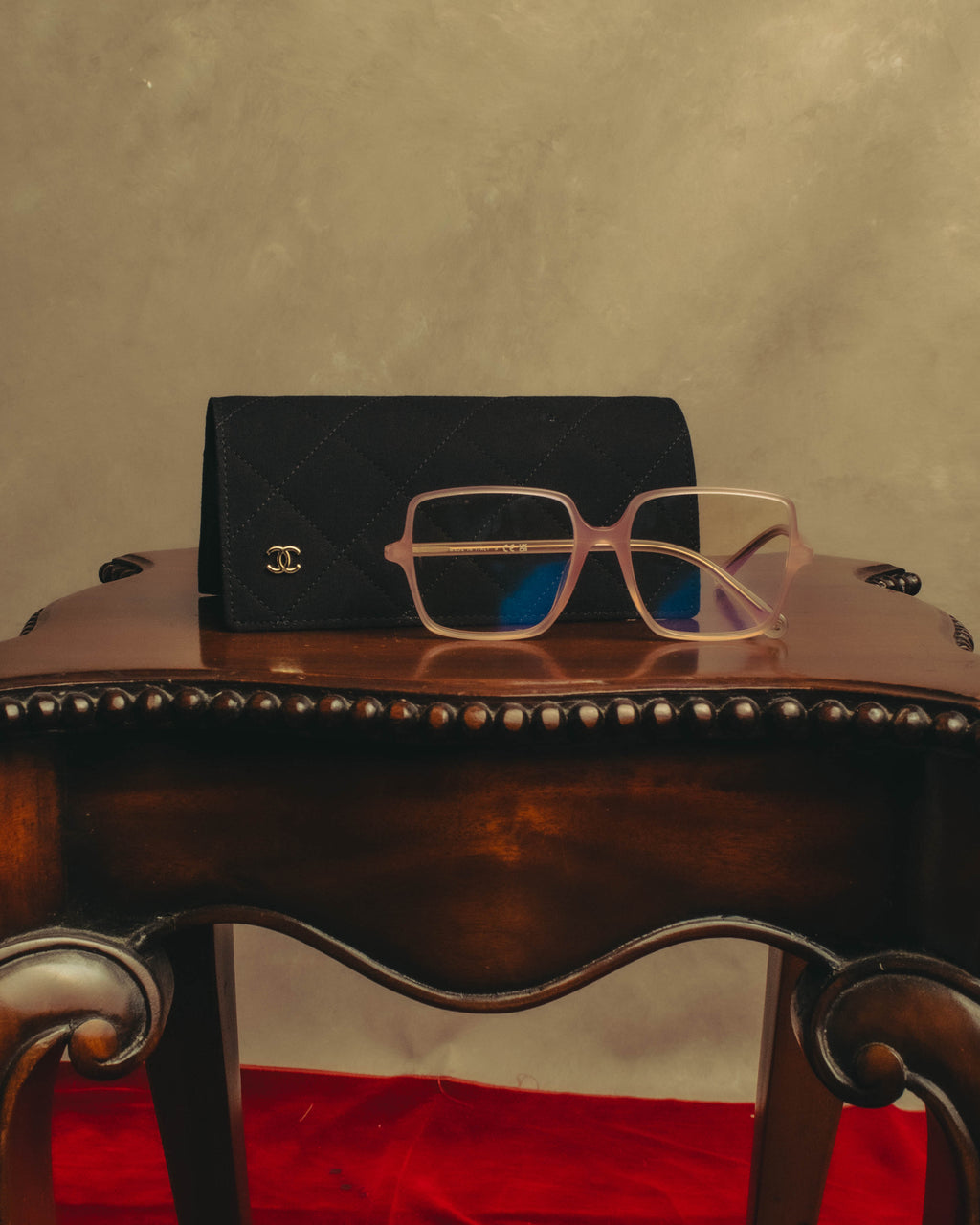 “CHANEL” 20's Translucent pink square acetate eyeglasses