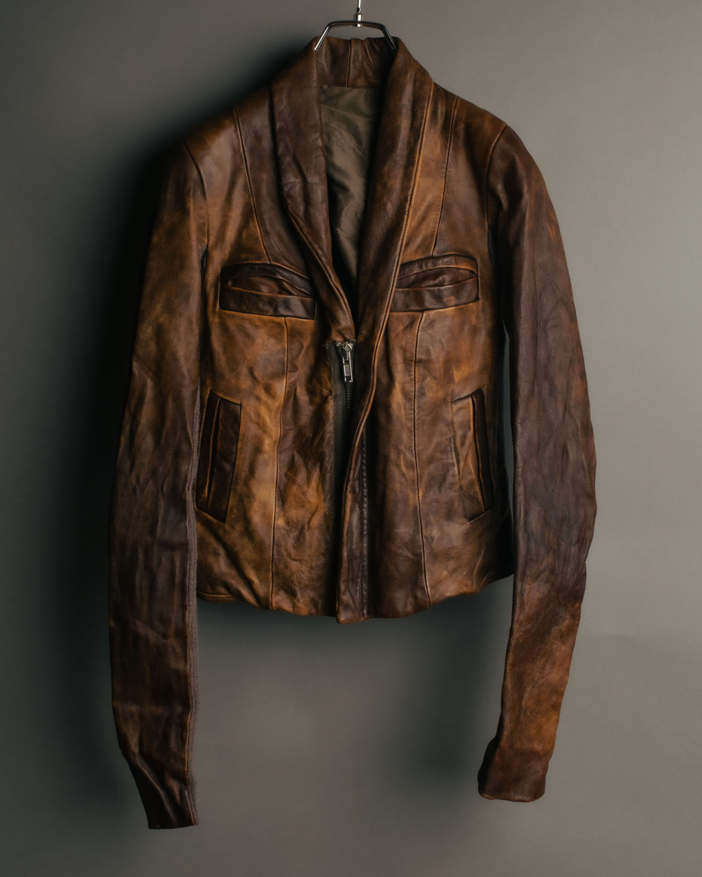 -SPECIAL- “Rick Owens” 00’s Washed lamb leather rib sleeve jacket