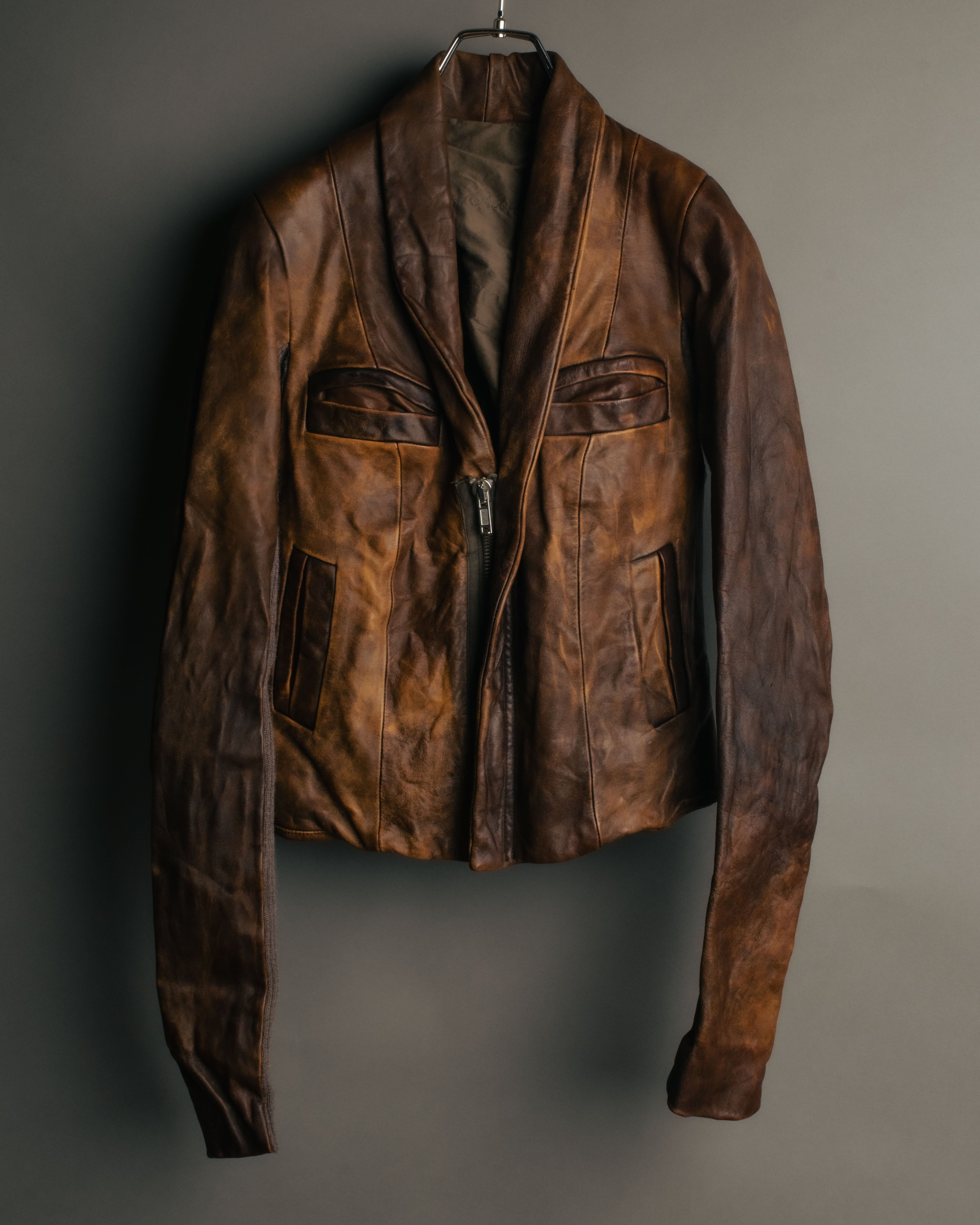 -SPECIAL- “Rick Owens” 00’s Washed lamb leather rib sleeve jacket