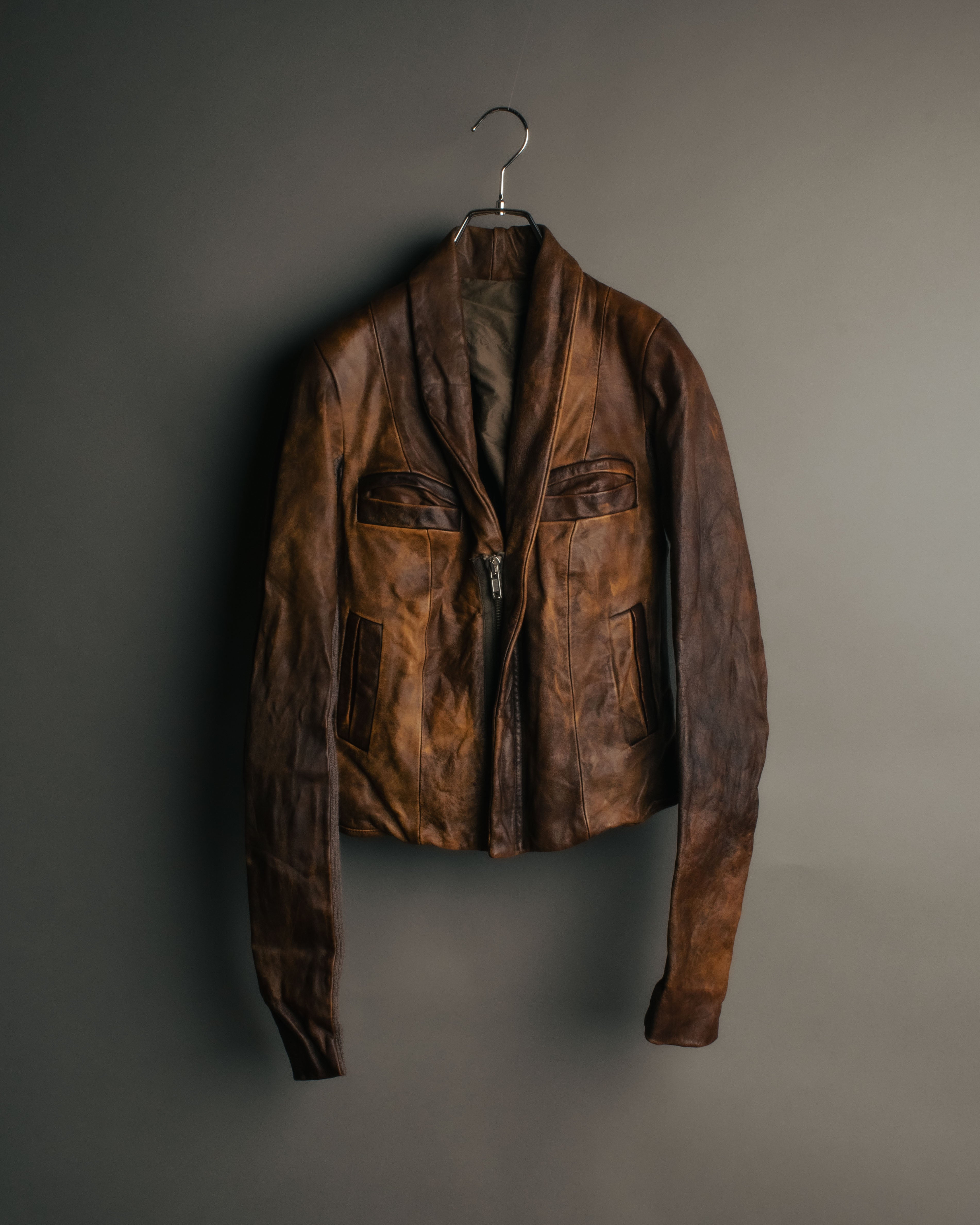 -SPECIAL- “Rick Owens” 00’s Washed lamb leather rib sleeve jacket