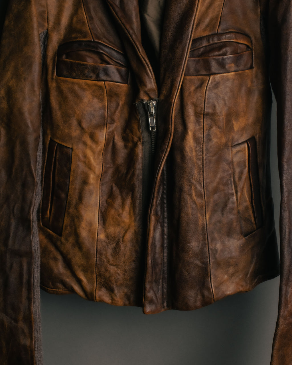 -SPECIAL- “Rick Owens” 00’s Washed lamb leather rib sleeve jacket